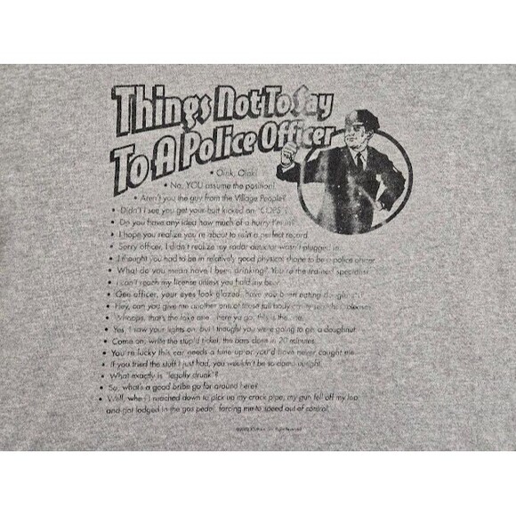 Vintage Things Not to Say to Police Officer Shirt Mens XL Spencers Joke Y2K - Picture 2 of 6